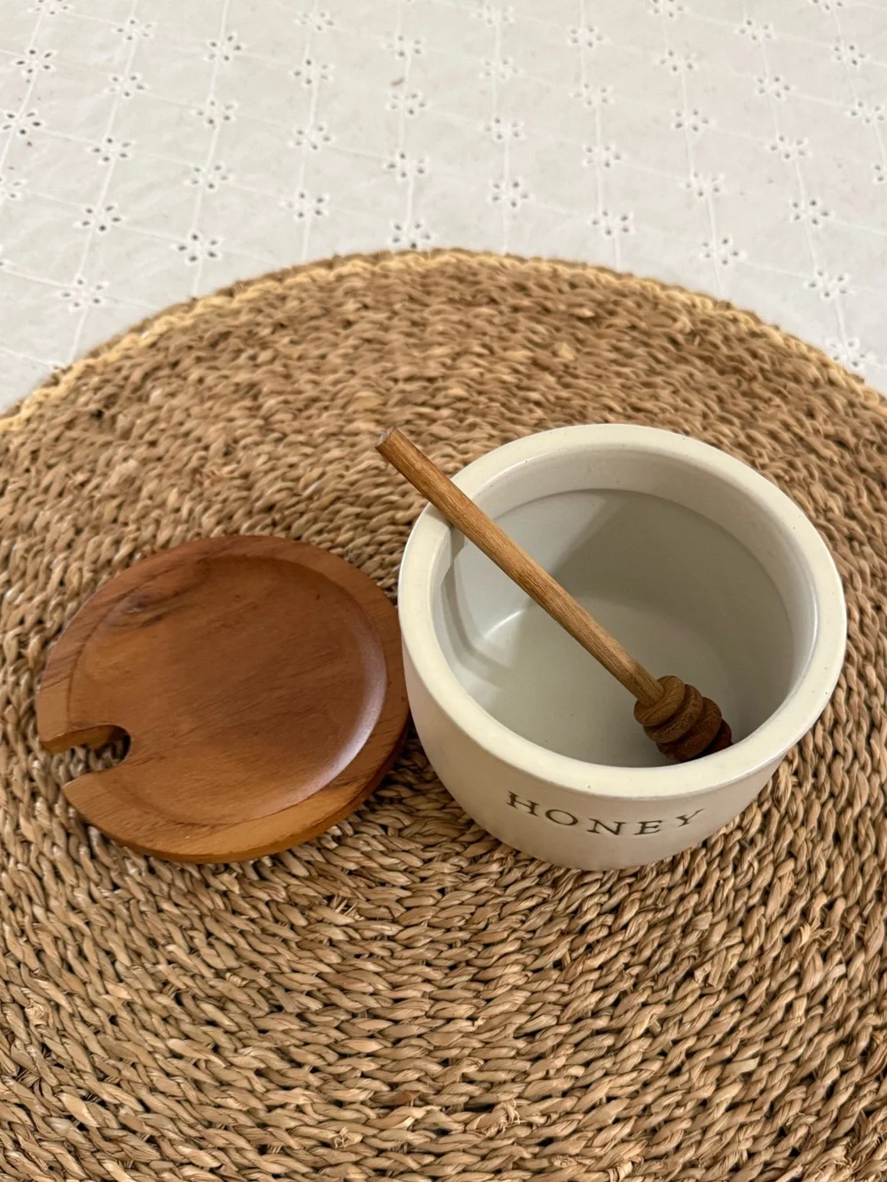 Hearth & Hand Cream Stoneware Jar with Brown Wood Lid